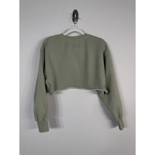 Aritzia TNA Cozy Fleece Boyfriend Cropped Pullover Sweatshirt Green Women’s Sz 2 - Image 3