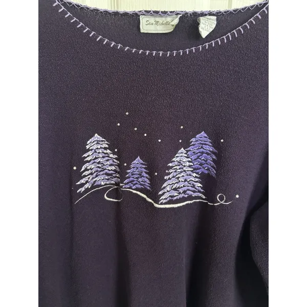 Vtg 90s Purple Fleece Evergreen Tree Sweater XL Cozy Winter Holidays Grannycore - Image 6