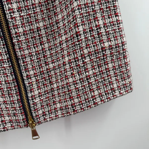 Ronny Kobo Skirt SZ Medium Loretta Tweed Mini Red Navy Gold Front Zip Lined - Image 10