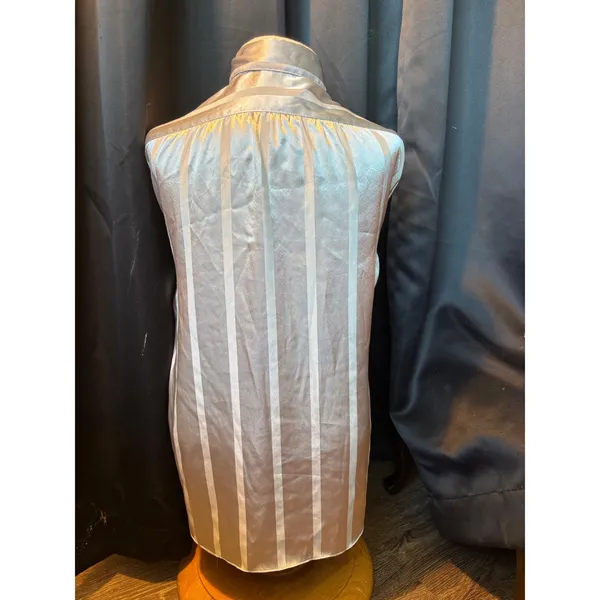 Vintage All Hours Silver Satin Striped‎ Button Down Blouse Long Sleeve Medium - Image 2