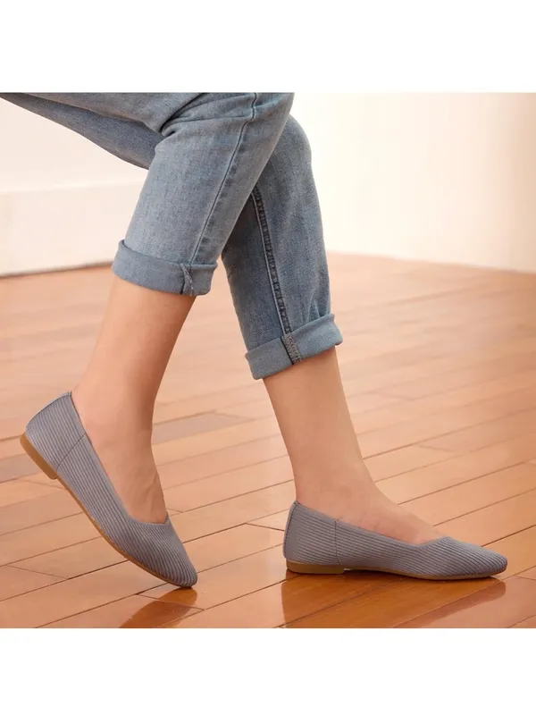 Ballet Flats Gray Women’s 11 Comfort Slip On Ribbed Knit Pointed Toe Grey FCT - Image 4