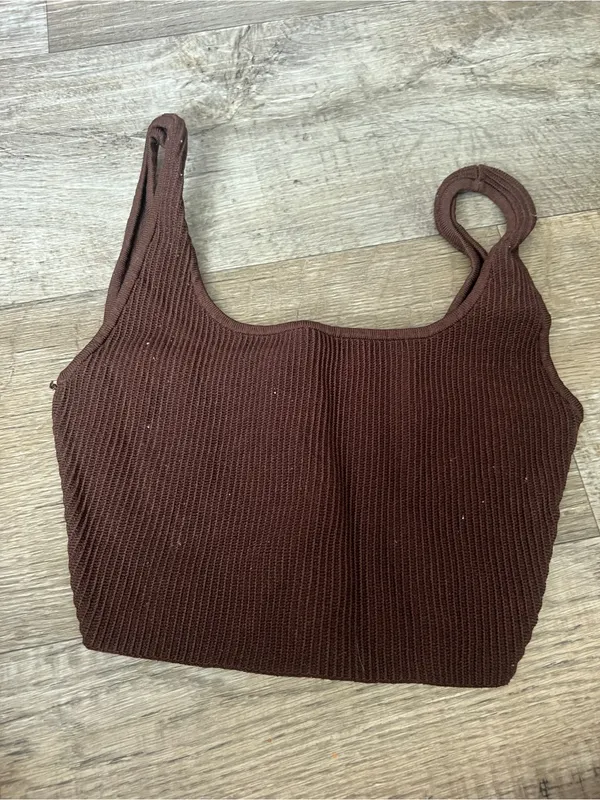 Aritzia Babaton Brown Ribbed Square-Neck Crop Tank Top - Image 3