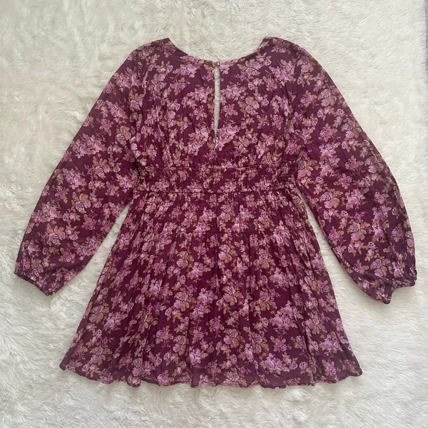 Free People Dress Keep You Mini Long Sleeve Cotton Floral Berry Combo Sz L - Image 5
