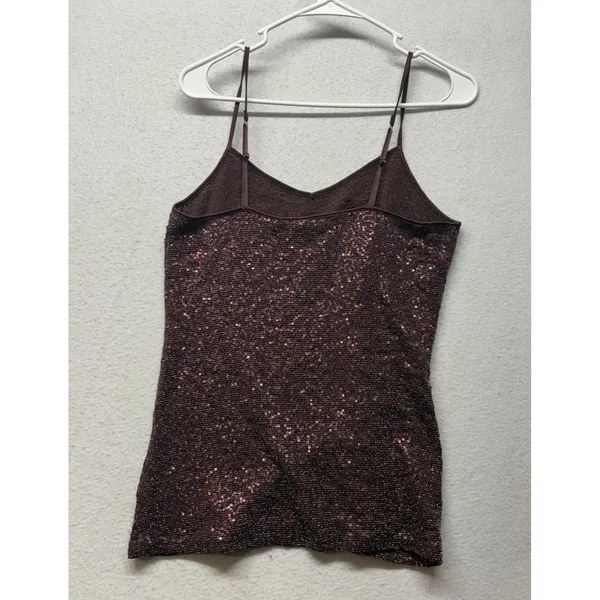 EXPRESS Women’s Y2K Burgundy Spaghetti Strap Sequin Tank Top Cami Size M - Image 4