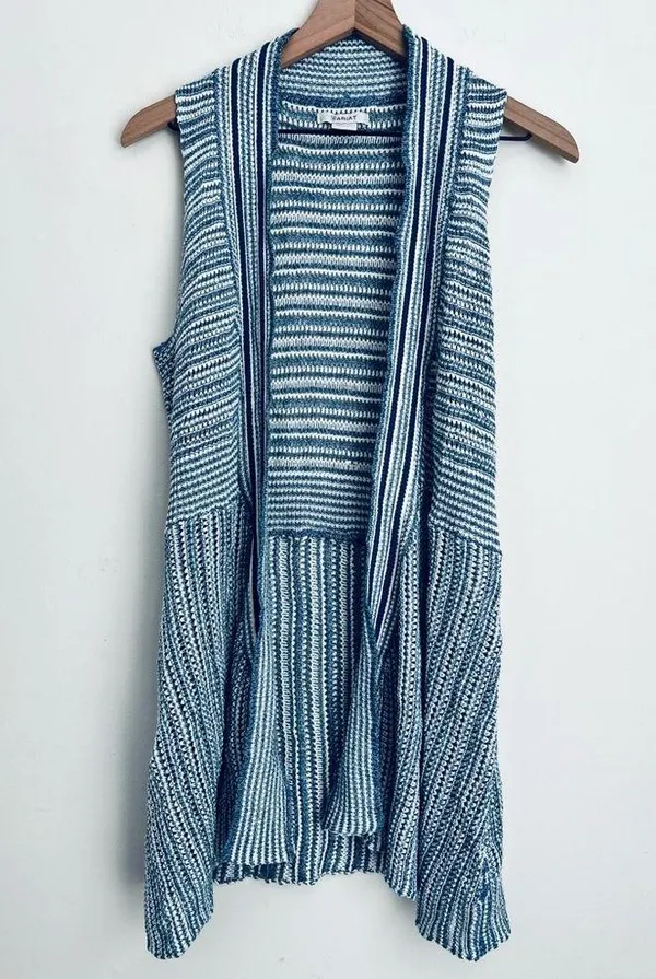 Ariat women blue Western Sweater Vest open front sleeveless Cardigan duster S - Image 2