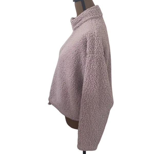 American Eagle fuzzy Sherpa quarter zip cinch waist cropped pullover size S - Image 4