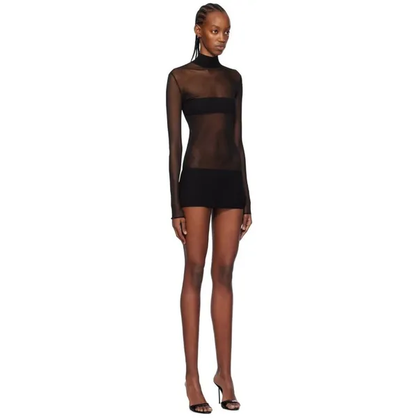 MONOT Contrasting Bands Mini Dress in Black 2 New Womens Sheer Panel Long Sleeve - Image 10