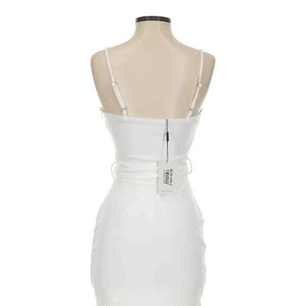 Hello Molly White Ways I Loved You Knit Midi Dress Tie Waist Size S Minimalist - Image 8