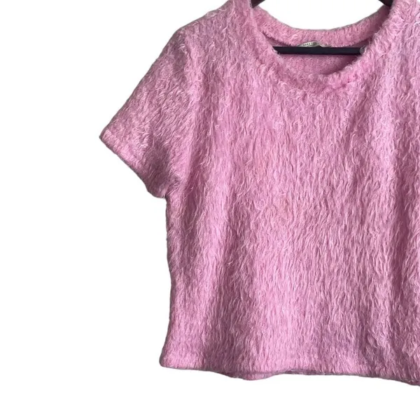 Zara Women Cropped Top L Pink Fuzzy Eyelash Knit Y2K Coquette‎ Indie Festival - Image 6