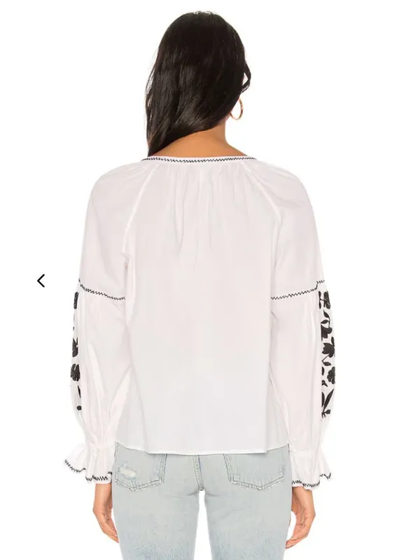 Joie Cleavanta Traditional Mexican Inspired Embroidered White Blouse Top M $228 - Image 2
