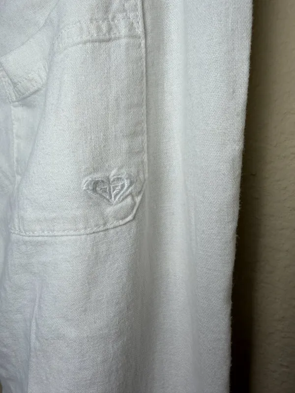 ROXY White Linen Drawstring Wide Leg White Pants Trousers Size Small - Image 6