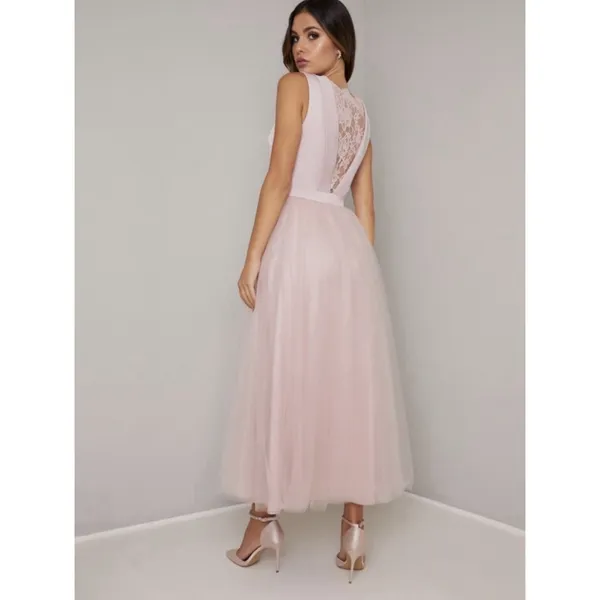 CHI CHI ZEINA POWDER MIDI DRESS Mink Size US 6 Cocktail Tulle Lace‎ Party Dress - Image 4