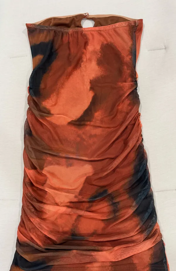Strapless Bodycon Tie Dye Dress Orange - Image 5