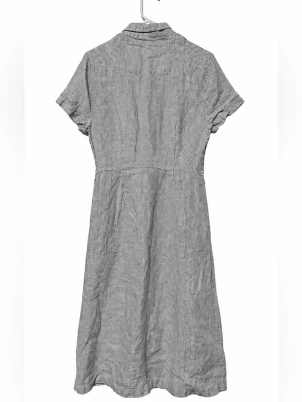 Quince Light Gray Striped Button-Front Tie-Waist Midi Dress - Image 5