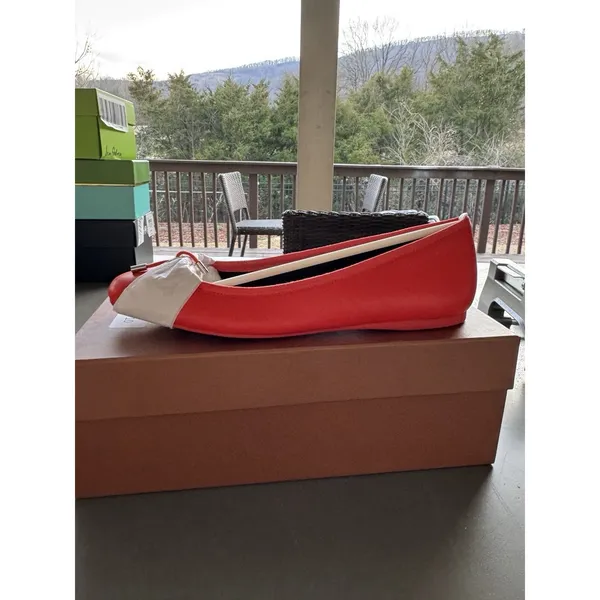 NEW COACH SIZE 9.5 Lara Silk Nappa Ballet Flats Orange Leather Bow Logo Shoes‎ - Image 4