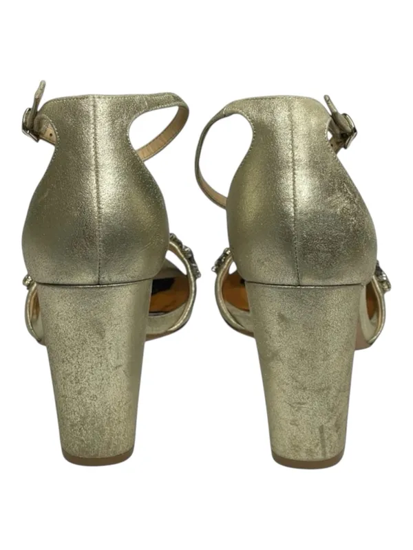 Badgley Mischka ❧ Barby Crystallized Heeled Sandals ❧ Gold Shimmery Leather ❧ 8M - Image 5