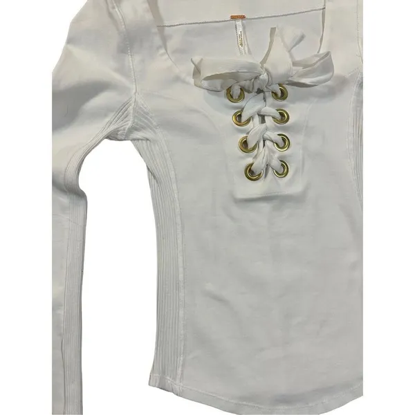 Free People White Looking Back‎ Lace-Up Top sz XS - Image 10