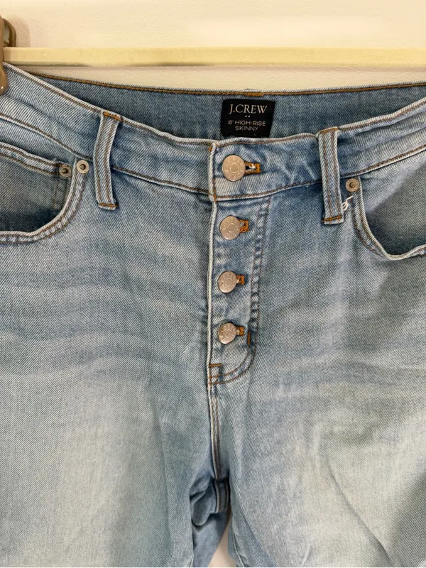 J. Crew Light Blue Skinny Jeans with Distressed Knees high raise 30 - Image 3