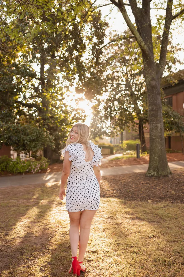 Lulus Mini Polka Dot Dress Black White graduation/wedding - Image 2