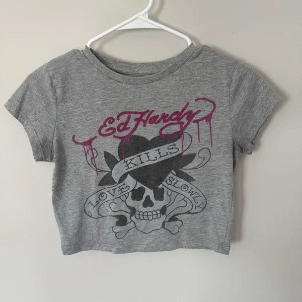 Ed Hardy Skull Graphic Baby Tee Crop Top - Image 2