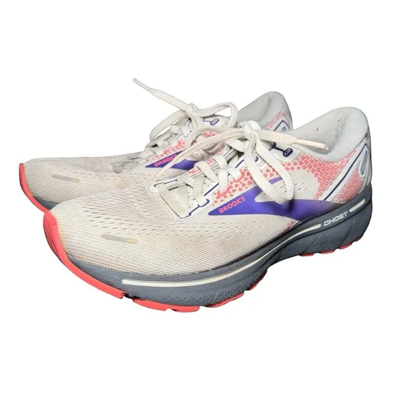 Brooks Women's Ghost 14 Running Shoe - White/Purple/Coral Size 7.5 - Image 2