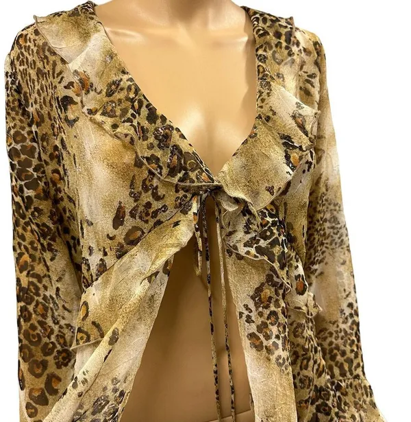 Simonton Says by George Simonton Animal Print Ruffled Kimono QVC Blouse Medium - Image 7