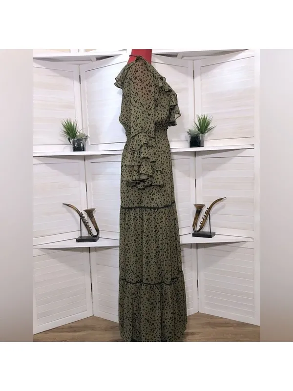 Misa LosAngeles Dress chiffon Green Dot Ruffle whimsigoth fairy festival boho XS - Image 7