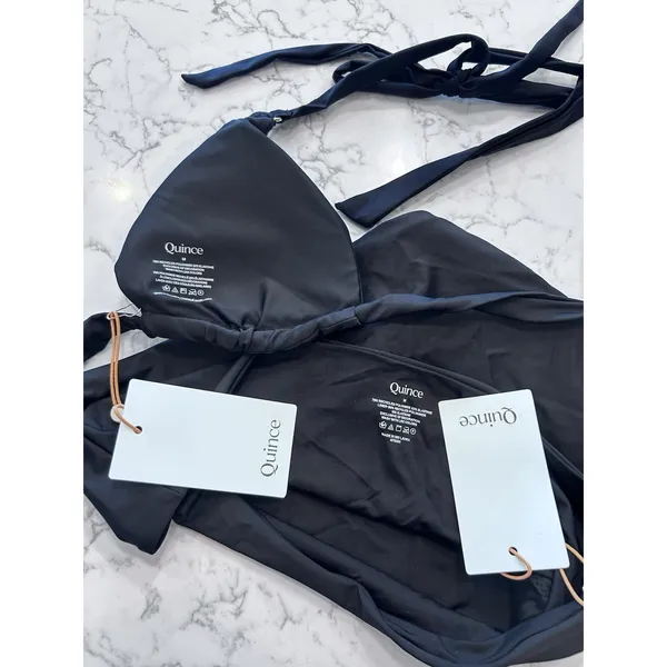 NWT Quince Black Italian Full Coverage Ring Triangle Bikini Top High Rise Bottom - Image 3