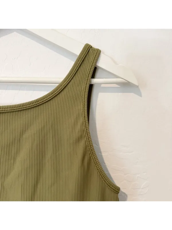 Lululemon Power‎ Pivot Tank Size 10 Bronze Green Ribbed Reversible Crop Classic - Image 4
