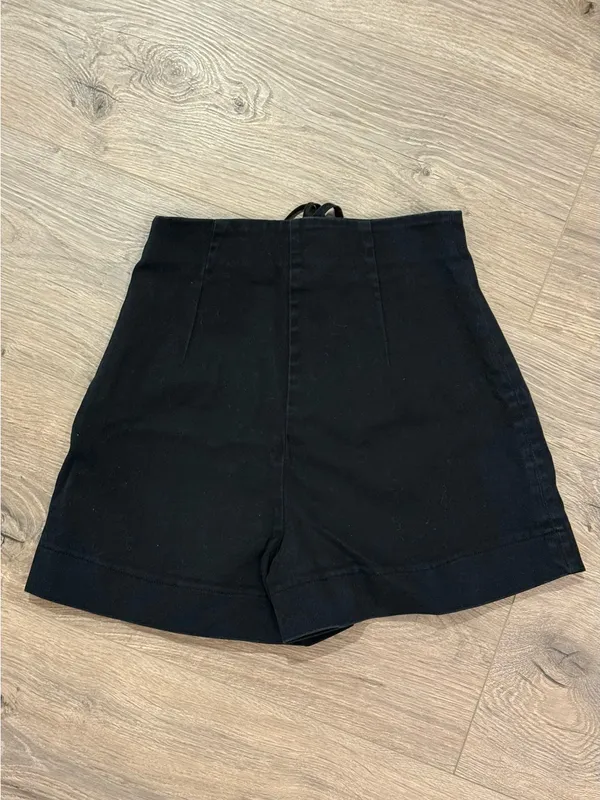 Zara Basic Black High Waisted Lace Up Corset Shorts Size XS - Image 2