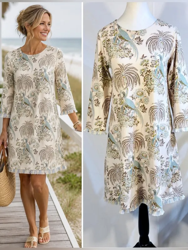 ☀️Spartina 449 Jane Peacock Palm Island Fringe Dress Peruvian Cotton Sz S🧡 - Image 2