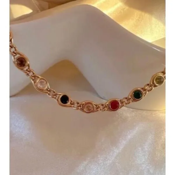 18K Gold Plated Fisheyes Colorful Zircon Necklace Titanium Steel womens Jewelry - Image 4