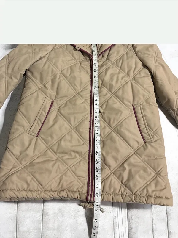 Quilted Beige Women's Jacket with Contrast Trim Tan Size M - Image 3