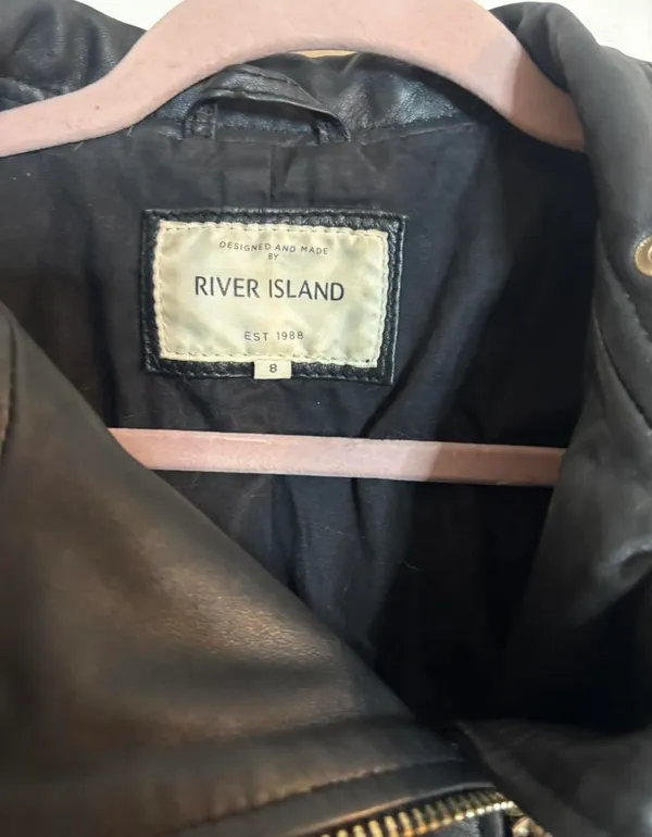 River Island Black leather biker jacket with gold zippers #biker #leatherjacket - Image 3