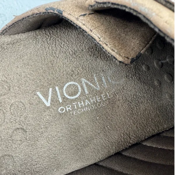 Vionic Bedford Womens Taupe Tan Double Buckle Croc Strap Orthotic Clog Mules 7 - Image 9