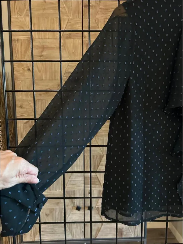 NWT Avec Les Filles Blouse Small Black Polka Dot Keyhole Cascading Ruffles - Image 3