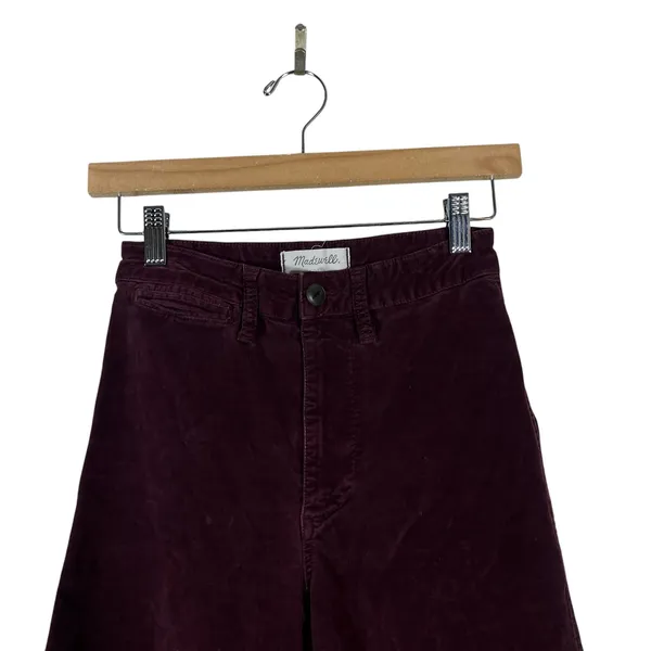 Madewell Emmett Wide Leg Crop Pants in Velveteen Plum Dark Academia Size 24 - Image 3