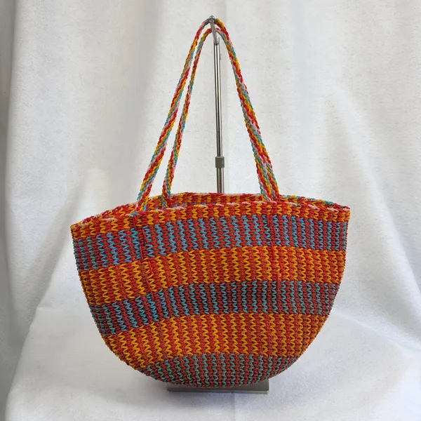 Boho Woven‎ Straw Tote Bag Multi Color Striped Beach Shoulder Bag Summer Purse - Image 3