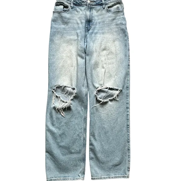 Hollister Ultra‎ High Rise Dad Jeans 10L Light Wash Ripped Knees Straight Leg - Image 2