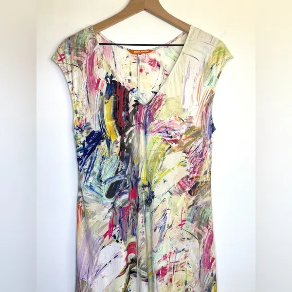 Jams World Dress Color Dance Abstract Print 100% Rayon Sleeveless‎ Resort Wear M - Image 2