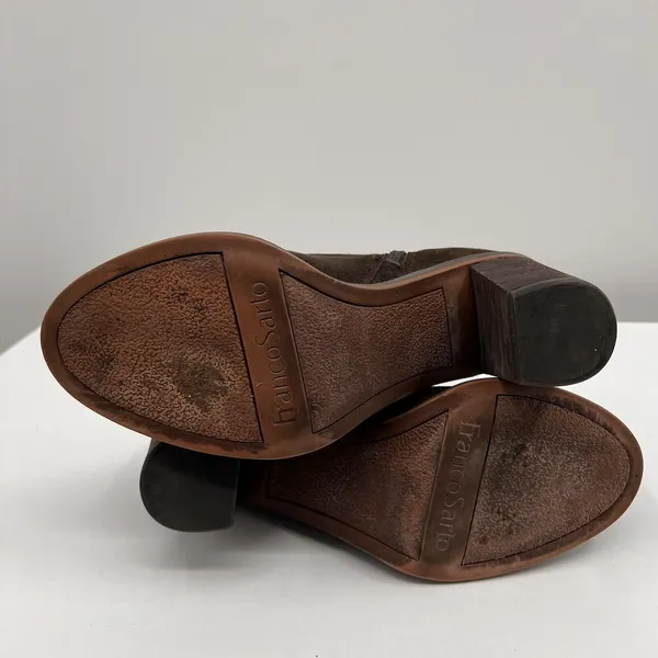 Franco Sarto Ankle Boots Womens 8.5 Brown Suede Block Heel Zip Booties Bohemian - Image 6