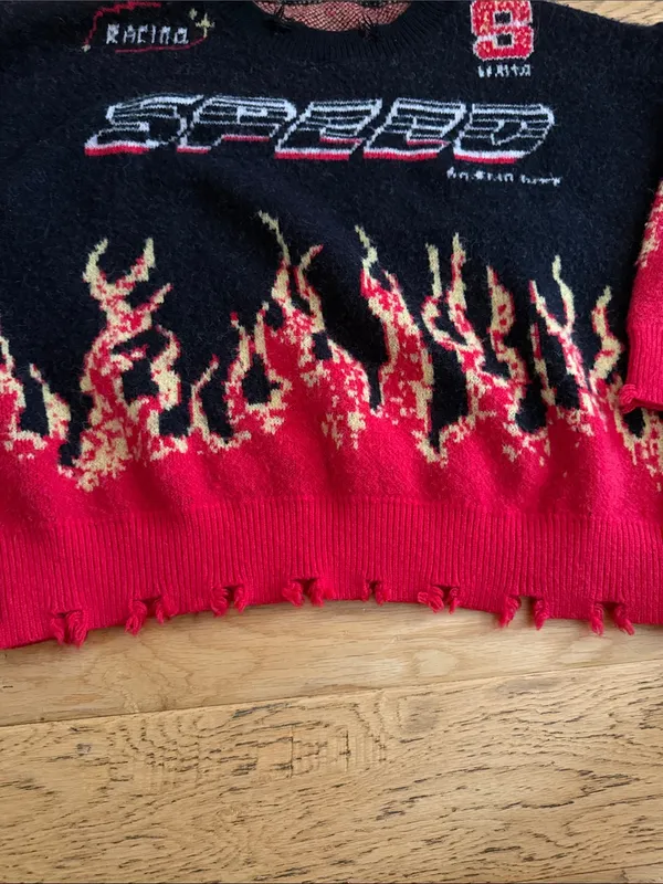 S - Unbranded - Women's Black & Red Racing Graphic Sweater oversized - Image 5