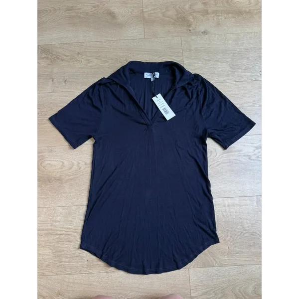 NWT Michael Stars Nico polo tee navy blue admiral eco 2x1 ribbed short sleeve S - Image 2