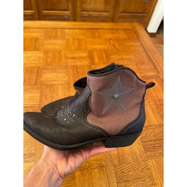 American Rag canvas and vegan suede STAR cowboy western bootie 7 - Image 2