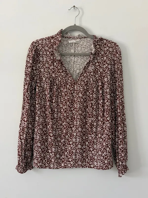 Reformation Amira Long Sleeve Floral Boho Blouse Chocolatier Brown White XS - Image 2