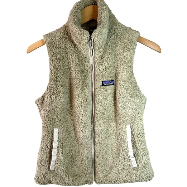 Patagonia Tan Sherpa Fleece Zip Vest Outdoor Casual Layering Women’s Small (S) - Image 2