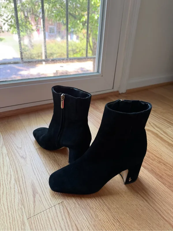 Sam Edelman Fawn Black Suede Ankle Booties Block Heel Square Toe Size 7.5 - Image 2