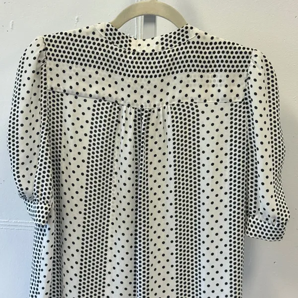Tahari Womens Polka Dot Striped Blouse Black White Ruched Puff Sleeve Medium - Image 5