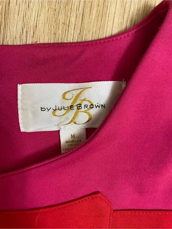 JB by Julie Brown Pink Shift Dress with Red Bow Stripes - Image 3