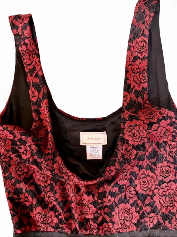 Love Ady Red & Black Damask A-Line Babydoll Dress Sz XS NWT Retail $88 - Image 6